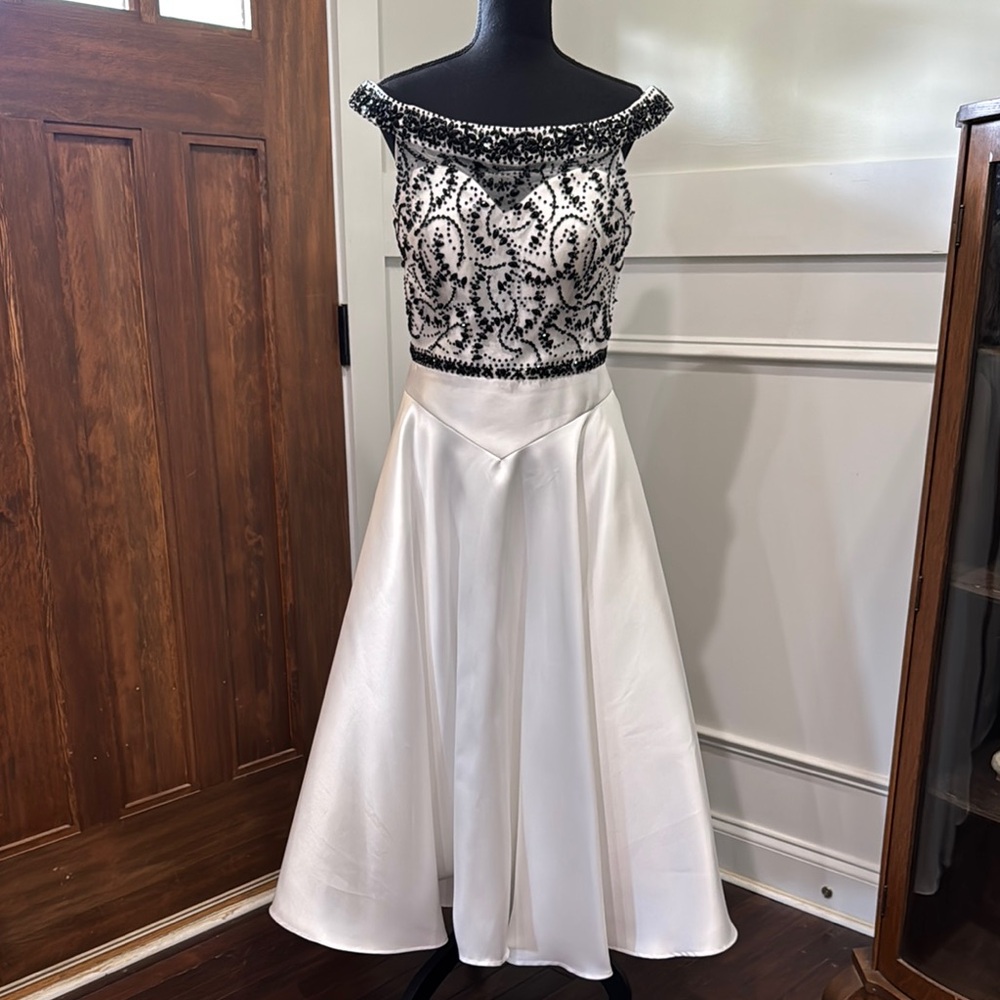 Elegant Black and White Off-Shoulder Dress